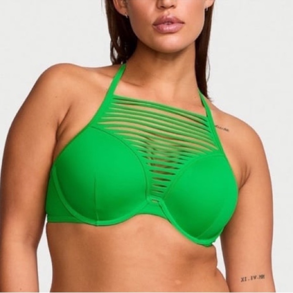 NWT Victoria's Secret Archives Green Push-Up Strappy Bikini Swim Top Size 32D